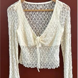Anthropologie Kimchi Blue Lace Sheer Ivory Babydoll Blouse Medium
